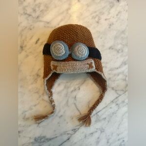Handmade Toddler Aviator Crochet Hat - Brown & Gray Alpaca Wool